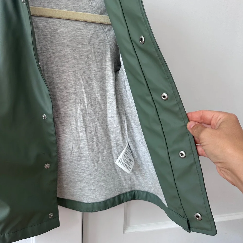 HM Kids Olive Green Hooded Rain Jacket Size 1.5-2Y Fall Sage Coat